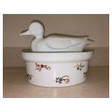Vintage BIA Cordon Bleu Covered Casserole Duck Dish in "Versailles Wildflower" Pattern…..9-1/4 x 7 x 3-3/4 tall