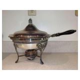 S. Sternau & Co. Silverplate Chafing Dish Stand- needs polished - 9-3/4”D x 6-1/4” tall (not including lid) - rim of lid is bent