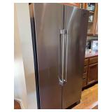 Maytag 25 cu. ft. side-by-side stainless steel refrigerator in working condition…..equipped for ice maker but NO ICE MAKER AND CONTENTS NOT INCLUDED