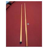 (2) unmarked pool cues - 40-1/2” and 45-3/4” long
