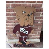 Wooden cut out of Mississippi State Bull Dog Mascot…..20 x 37-1/2 tall….there are brackets on the back so that it can be yard art as well