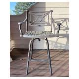 Black metal outdoor counter height swivel chair…..24-1/4 x 17 x 29-1/2 tall to seat (43-3/4 tall overall)