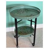 Vintage Hollywood Regency-style tray table, often referred to as a Chinoiserie faux bamboo metal tray table…..18-3/4”D x 24-1/2” tall….both trays are removable