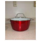 Red Bialetti non-stick induction-safe stock pot - 10-1/2”D x 5” tall