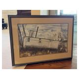 Signed (G Marian Stafford) watercolor print depicting coastal water scene with abandoned boats…..34-1/4 x 24-3/4…..paper backing is torn
