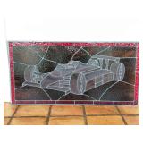 Stained glass panel featuring Indy Race Car design with STP logo…..48 long x 24 tall