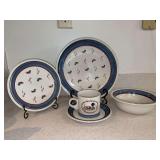 Service for (4) JEPCOR by EPOCH American Decoy Turn of the Century stoneware dinner ware…..includes (4) dinner plates, 4 salad plates, 4 soup bowls, 4 saucers and 4 cups…..16 total pieces