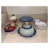 Nice grouping of Mexico, Spain, Honduras ceramics and covered butter dish - slight chip on 1 piece