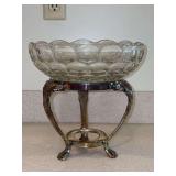 Silverplate Chafing Dish Stand with Vintage Federal Glass Serving Bowl (9-1/4”D x 3-1/2” tall - stand is 6-1/2” tall and needs polished