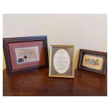 Grouping of (3) various size framed art prints…..far left is a Country Quill Original by Lee Ann McGhee