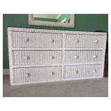 Unmarked 6-drawer white wicker dresser…..57-1/2 x 18 x 30-1/2 tall