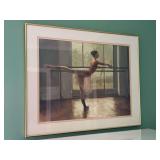 Signed (Yarbrough) impressionist-style print of ballerina stretching on the barre…..32 x 26-1/4