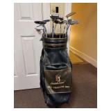 Ron Miller Faux Black Leather Golf Bag and contents of clubs…..personalized on front - most have Super Stroke grip covers
