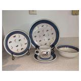 Service for (4) JEPCOR by EPOCH American Decoy Turn of the Century stoneware dinner ware…..includes (4) dinner plates, 4 salad plates, 4 soup bowls, 4 saucers and 4 cups…..16 total pieces