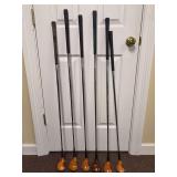 A collection of (6) Custom Made Bert Dargie persimmon wood golf clubs - from left they’re 6, 1, 3, unmarked, 4 and 10 - custom made in Memphis