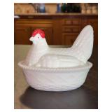 Vintage Westmoreland milk glass 'hen on nest' covered dish…..5-1/2 x 4-1/4 x 4-1/2” tall