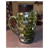 Indiana Whitehall 50oz Pitcher in Avocado Green Cube Pattern w/ Ice Lip - 8-1/2” tall