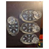 Set of (4) Vintage MCM Anchor Hocking Grapevine Design Snack Trays with cups