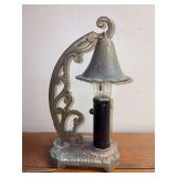 Antique cast iron candle stick lamp, often referred to as a 'witch's hat' lamp due to the shape of its shade (with flicker bulb)…..10-3/4” tall