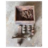 Grouping of receiver hitch balls, receiver hitch/ball and box with chains - balls are 2”, 1-7/8” and not able to read remaining