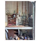 Contents of corner of garage (and what’s below table) - wrenches, screwdrivers, hammers, motors and more- MUST TAKE ALL