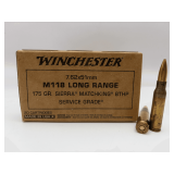 WINCHESTER M118 LONG RANGE 7.62x51mm 175gr SIERRA Matchking BTHP SERVICE GRADE 20RD Ammo / SGM118LRW