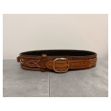 Ross Leather Classic Cartridge 45 Caliber Belt w/Tooling, Conchos Tan, 36' Waist, 2 1/4' Wide