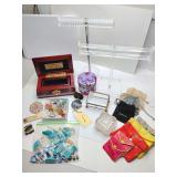 Mixed Jewelry: Necklace stands, boxes, bags, miscellaneous odd, broken beads