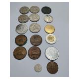 Foreign Coins: Mexico, Canada, Costa Rico, Japan. 17 coins.