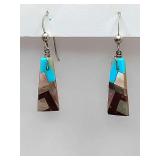 Vintage Southwestern multi-stone inlay dangle earrings.
