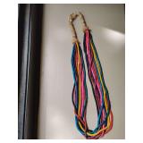 Colorful Multi-strand, large 15" long beaded and bone necklace.