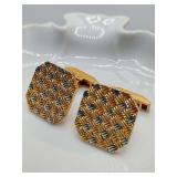 18 Karat Yellow and White Gold French Woven Cufflinks. Weigh 21 grams.