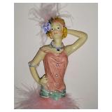 1920s Art Deco or flapper-themed decoration.  Hand-painted details, intricate beaded legs, and soft pink feathers.