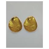 Gold-plated stud earrings are styled to look like textured seashell stampings.
