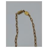 1928 Jewelry Company
necklace textured, "flat" oval links, made of gold-plated metal or gold-tone alloy, barrel clasp. 7 1/2" long