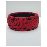 Red and Black Textured Cloth Bangle Bracelet with Floral