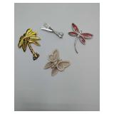 Selection Brooches:  Coconut Tree, Flatware, NR Avon Dragonfly, Monet Butterfly