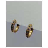 Vintage gold-tone huggie hoops from Avon featuring blue rhinestones. Need one back, has one original Avon back.