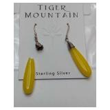 Tiger Mountain genuine honey jade earrings set in sterling silver. Need repair.