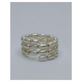 Delicate Cultured Freshwater White Pearls Stretch Ring Spiral Coil. Size 5.5