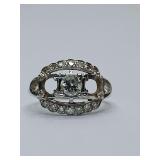 14K white gold with clear stones bypass Art Deco ring, 2 side stones have been removed. Size 8, weighs 4 grams.