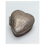 Antique Victorian English sterling silver heart-shaped trinket box. Weighs 10 grams.