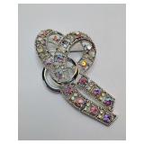 Vintage CORO Aurora Borealis Crystal Articulated Silver Knot Brooch, Sparkling AB Crystal Rhinestone with gift bag.