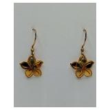 Hawaiian-inspired gold star plumeria meliaflower dangle earrings. Leighton Lam ultra-thick 18k gold plating.