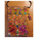 Bamboo Trading Co. embroidery purse, traditional Mayan textiles from Chichicastenango, Guatemala. 2 Zipper closures, 6" x 8", strap 25".