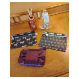 3 makeup bags, 2 decorative perfume bottles