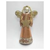 Vintage Mexican Folk Art Angel Holding Star Brooch Mixed Metal: Copper, Brass