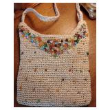 Capelli Straworld, Inc. natural crocheted/multi color beaded handbag, 11" x 9 1/2".