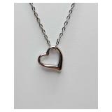 Open heart pendant necklace, silver tone metal, 10" chain.