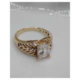 Emerald Cut CZ 14K DQ Gold Ring size 8, weighs 14 grams